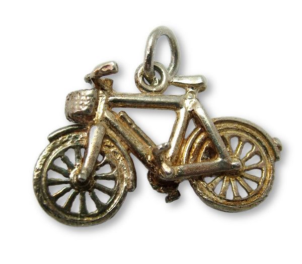 Vintage 1970's Silver Bicycle Charm with Front Basket & Bell Silver Charm - Sandy's Vintage Charms