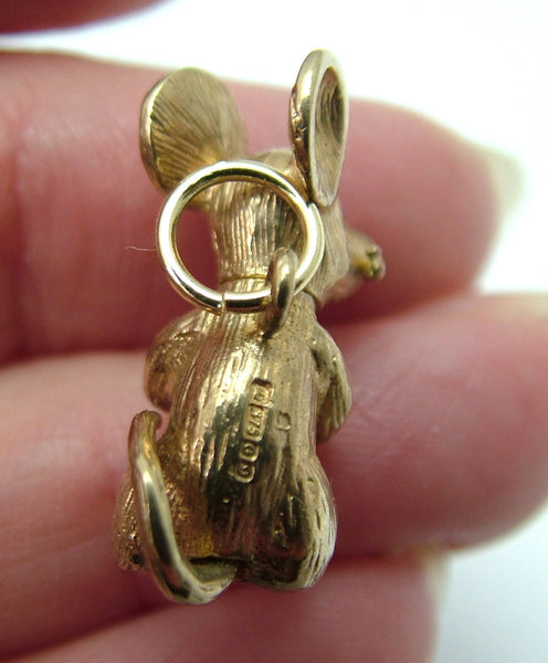 Heavy Vintage 1970's 9ct Gold Mouse Charm with Moving Head & Tail HM 1978 Gold Charm - Sandy's Vintage Charms