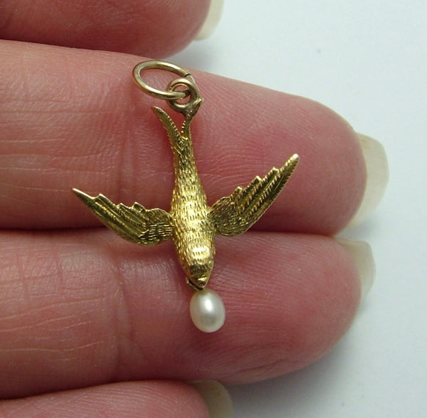 Antique Victorian c1890 15ct Gold & Pearl Bird Charm Antique Charm - Sandy's Vintage Charms