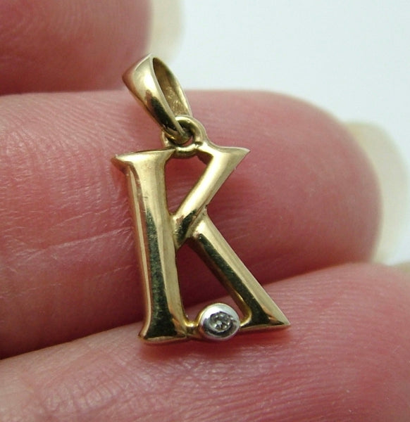 Modern Secondhand c2000’s Solid 9ct Gold Initial Letter "K" Charm with CZ Gold Charm - Sandy's Vintage Charms