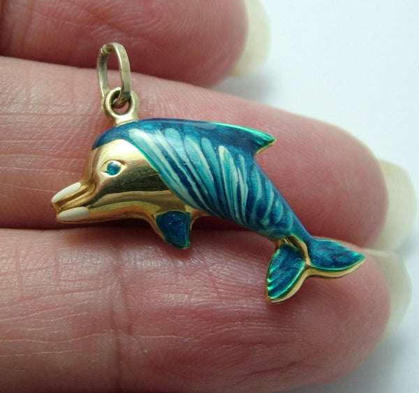 Vintage 1990's Italian 9ct Gold & Blue Enamel Bottlenose Dolphin Charm Gold Charm - Sandy's Vintage Charms