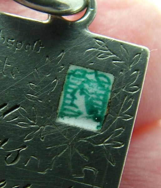 Antique Edwardian c1905 Silver Postcard Charm with Enamel Stamp Antique Charm - Sandy's Vintage Charms