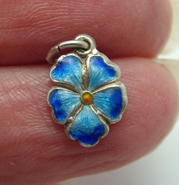 Small Vintage 1950's Silver & Blue Enamel Pansy Flower Charm Enamel Charm - Sandy's Vintage Charms