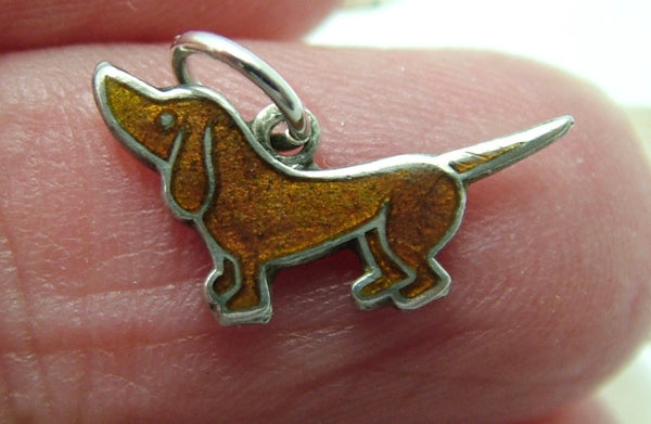 Small Vintage 1950's Silver & Brown Enamel Dachshund Dog Charm Enamel Charm - Sandy's Vintage Charms