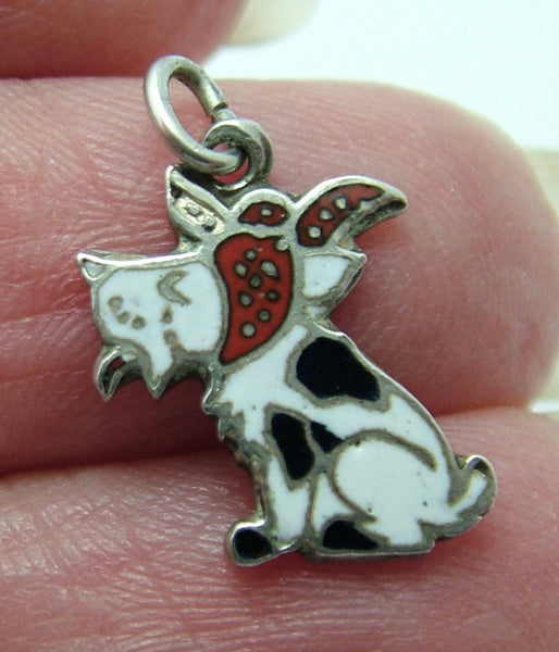 Small Vintage 1950's Silver & Enamel Dog with Scarf Charm Enamel Charm - Sandy's Vintage Charms