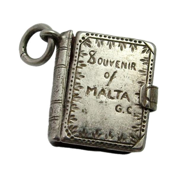 Vintage 1960's Silver Opening “Souvenir of Malta” Book Charm Paper Pages Inside Silver Charm - Sandy's Vintage Charms