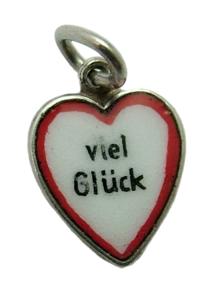 Small Vintage 1950's Silver & Enamel Heart Charm “Good Luck” Enamel Charm - Sandy's Vintage Charms