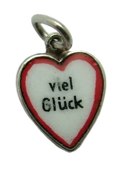 Small Vintage 1950's Silver & Enamel Heart Charm “Good Luck” Enamel Charm - Sandy's Vintage Charms