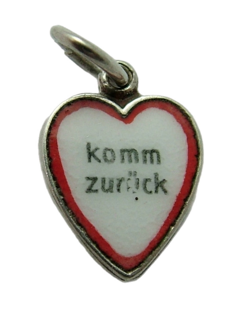 Small Vintage 1950's Silver & Enamel Heart Charm “Come Back” Enamel Charm - Sandy's Vintage Charms