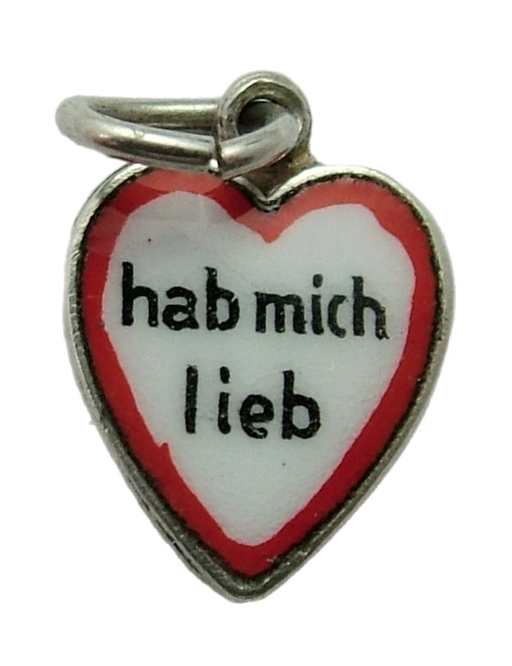 Small Vintage 1950's Silver & Enamel Heart Charm “Love Me” Enamel Charm - Sandy's Vintage Charms