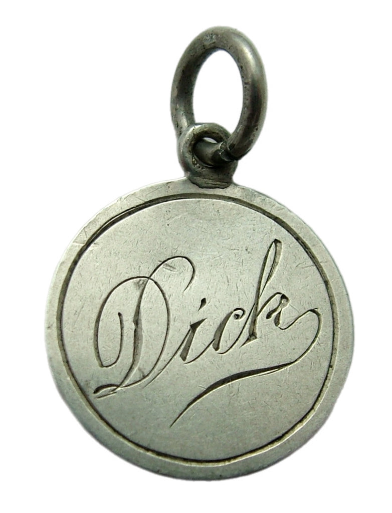 Antique Victorian Silver Engraved Love Token Coin Charm “DICK” Love Token - Sandy's Vintage Charms