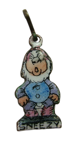Vintage 1930's Brass & Enamel Snow White & The Seven Dwarfs Charm SNEEZY 1920s-1950s Charm - Sandy's Vintage Charms