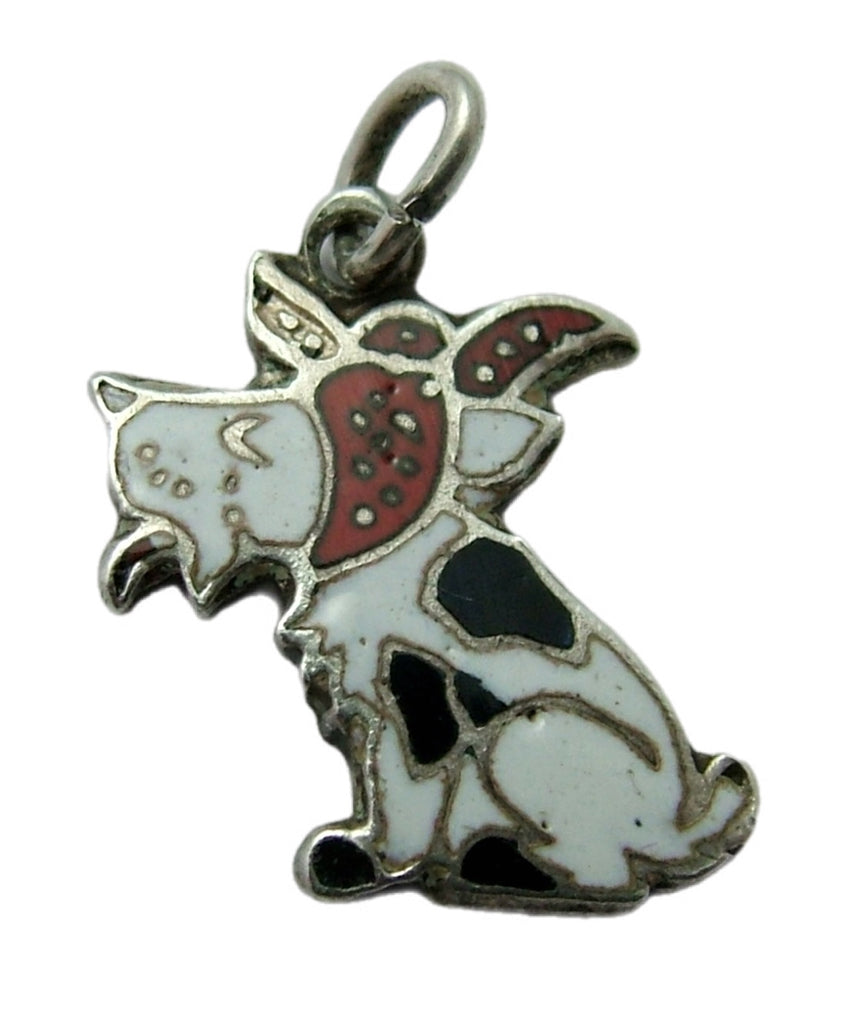 Small Vintage 1950's Silver & Enamel Dog with Scarf Charm Enamel Charm - Sandy's Vintage Charms