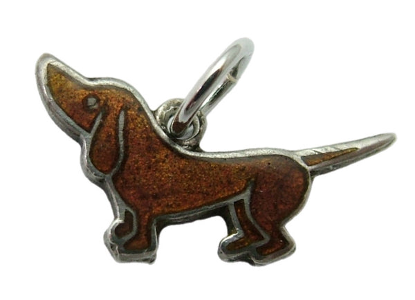 Small Vintage 1950's Silver & Brown Enamel Dachshund Dog Charm Enamel Charm - Sandy's Vintage Charms