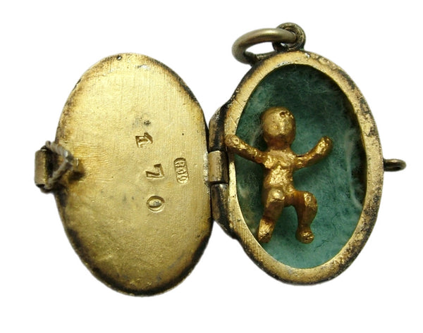 Vintage 1920's Silver & Enamel Opening Moses Basket Charm Removable Baby Inside 1920s-1950s Charm - Sandy's Vintage Charms