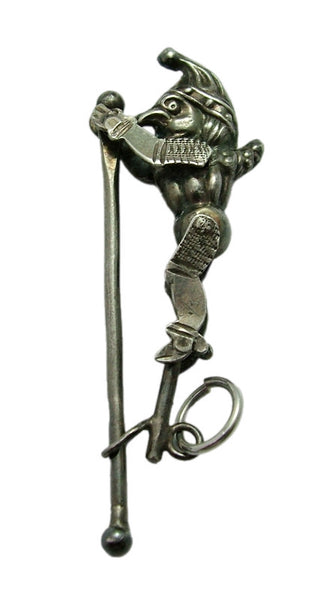 Antique Victorian c1900 Articulated Silver Punch on a Pole Charm Antique Charm - Sandy's Vintage Charms
