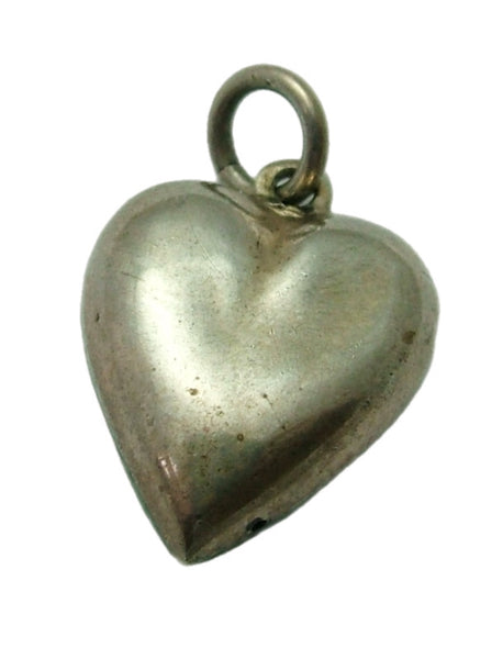 Edwardian Silver Fronted Green Guilloche Enamel Puffy Heart Charm with Seed Pearl Antique Charm - Sandy's Vintage Charms