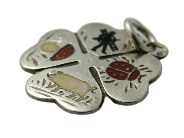 Antique Edwardian c1910 Silver Clover Charm with Enamel Lucky Charms Pictured Antique Charm - Sandy's Vintage Charms