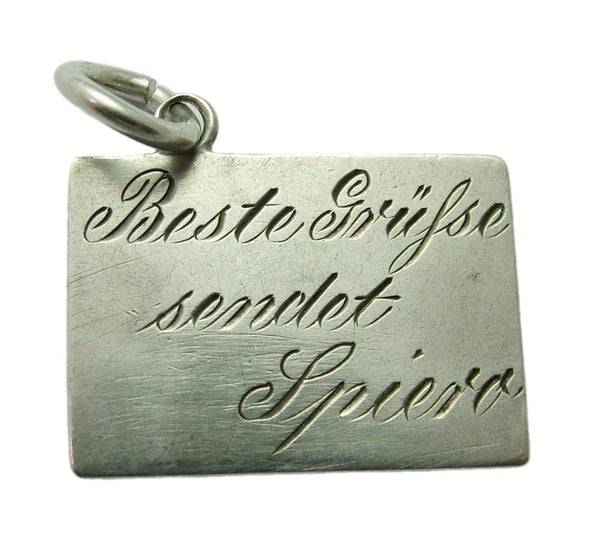 Antique Edwardian c1905 Silver Postcard Charm with Enamel Stamp Antique Charm - Sandy's Vintage Charms