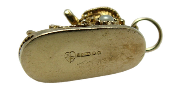 Heavy Vintage 1960's 9ct Gold Baby Bootie Charm with Pearls & Turquoise Glass HM 1968 Gold Charm - Sandy's Vintage Charms