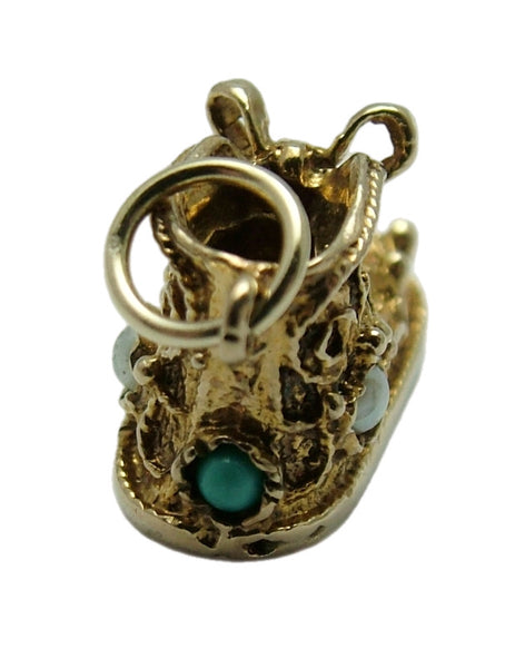 Heavy Vintage 1960's 9ct Gold Baby Bootie Charm with Pearls & Turquoise Glass HM 1968 Gold Charm - Sandy's Vintage Charms