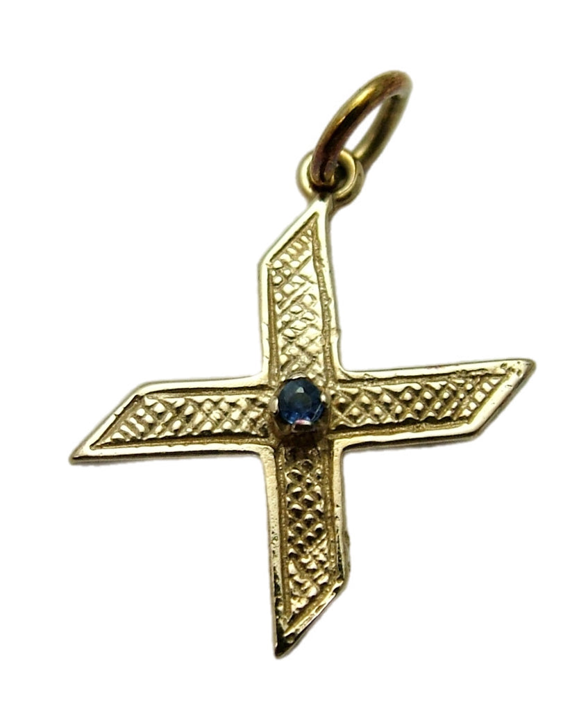 Vintage 1980’s Solid 9ct Gold Initial Letter "X" Charm with Sapphire Gold Charm - Sandy's Vintage Charms