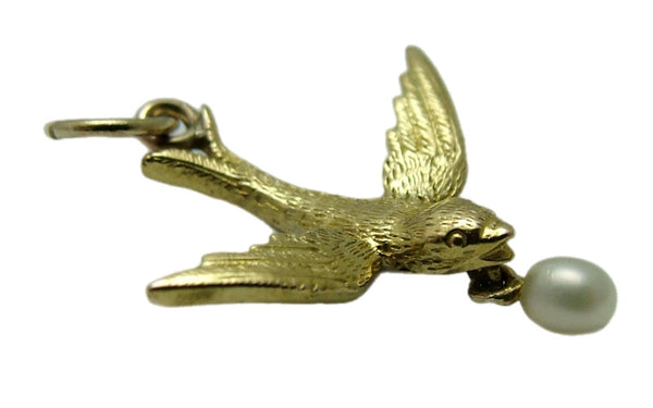 Antique Victorian c1890 15ct Gold & Pearl Bird Charm Antique Charm - Sandy's Vintage Charms