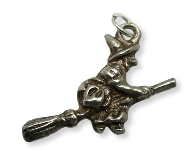 Vintage 1970's Solid Silver Witch on a Broomstick Charm Silver Charm - Sandy's Vintage Charms