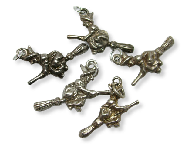 Vintage 1970's Solid Silver Witch on a Broomstick Charm Silver Charm - Sandy's Vintage Charms