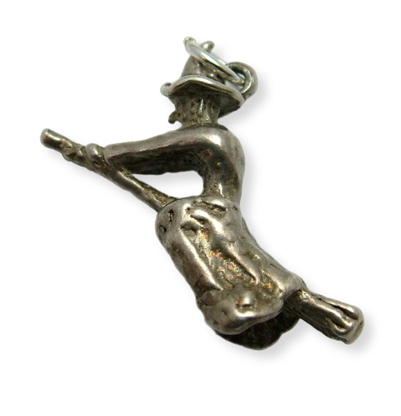 Vintage 1970's Solid Silver Witch on a Broomstick Charm (Larger) Silver Charm - Sandy's Vintage Charms
