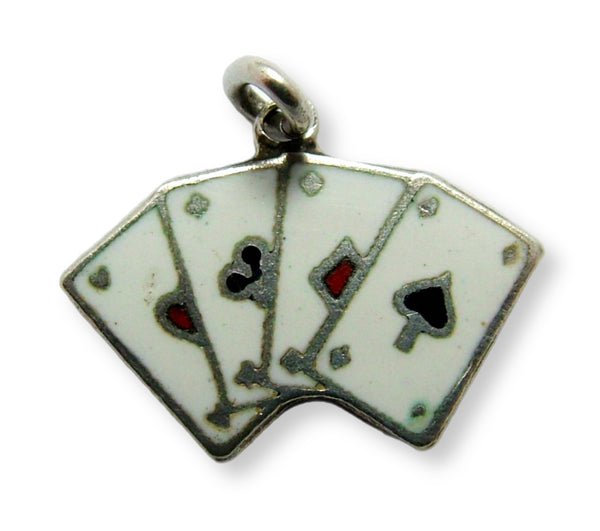 Small Vintage 1950's Silver & Enamel Playing Cards Charm Four Aces Enamel Charm - Sandy's Vintage Charms