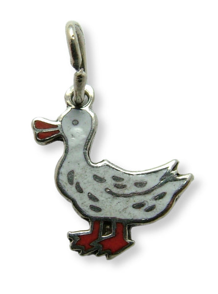 Small Vintage 1950's Silver & White Enamel Duck Charm Enamel Charm - Sandy's Vintage Charms