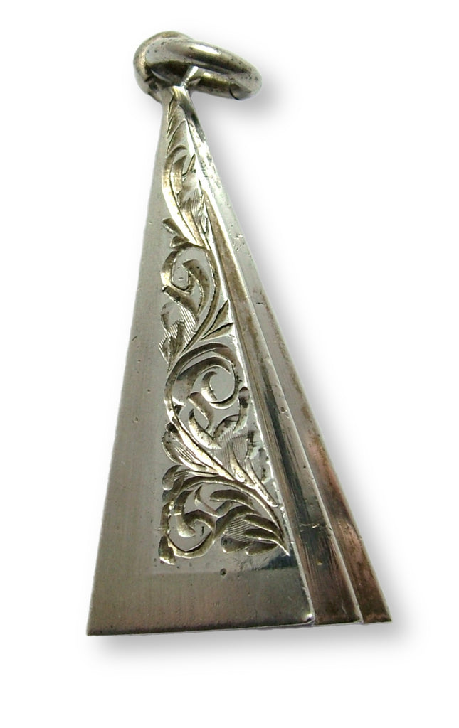 Large Vintage 1970's Solid Silver Hand Engraved Fan Charm HM 1978 Silver Charm - Sandy's Vintage Charms