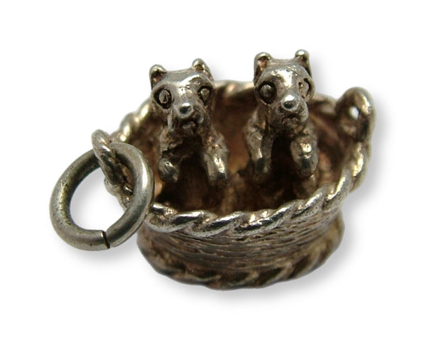 Vintage 1970's Solid Silver Puppies in a Basket Charm RESERVED Silver Charm - Sandy's Vintage Charms
