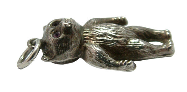 Antique Edwardian Silver Hollow Bear Charm HM 1909 with Amethyst Paste Eyes Antique Charm - Sandy's Vintage Charms