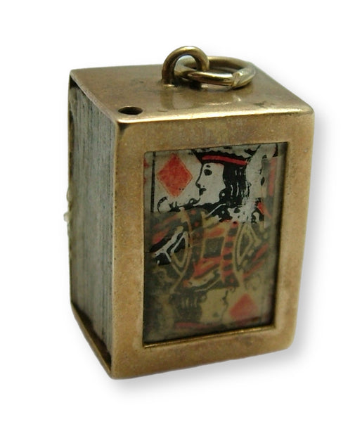 Vintage 1960's 9ct Gold Box Charm with Paper Playing Cards Inside HM 1962 Gold Charm - Sandy's Vintage Charms