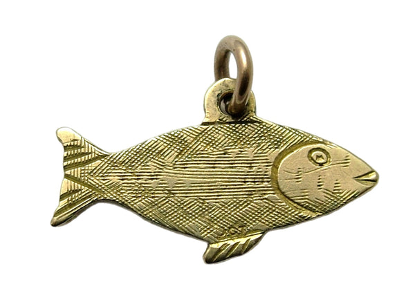 Antique Edwardian c1910 9ct Gold Flat Engraved Fish Charm Antique Charm - Sandy's Vintage Charms