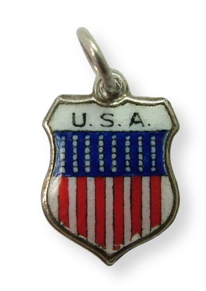 Vintage 1960's Silver & Enamel Shield Charm for the USA RESERVED Shield Charm - Sandy's Vintage Charms