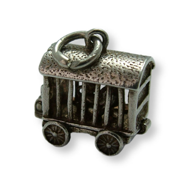 Vintage 1970's Silver Opening Circus Wagon Charm with Lion Inside Silver Charm - Sandy's Vintage Charms