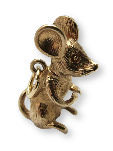 Heavy Vintage 1970's 9ct Gold Mouse Charm with Moving Head & Tail HM 1978