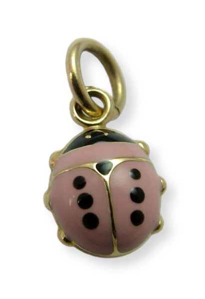 Vintage 1980's Hollow 9ct Gold & Double Sided Enamel Ladybird Charm Pink & Red Gold Charm - Sandy's Vintage Charms