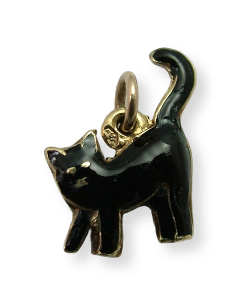 Small Vintage 1950's 14k 14ct Gold & Black Enamel Lucky Cat Charm