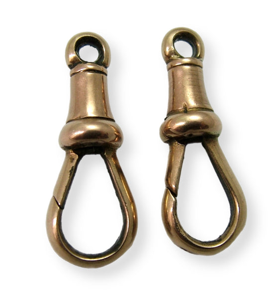 Pair of Antique Edwardian c1905 Solid 9ct Rose Gold Dog Clip Fasteners - For Hanging Fobs & Charms