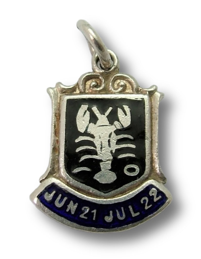 Vintage 1960's Silver & Enamel Shield Charm for the ZODIAC Sign of CANCER (Design B) Shield Charm - Sandy's Vintage Charms