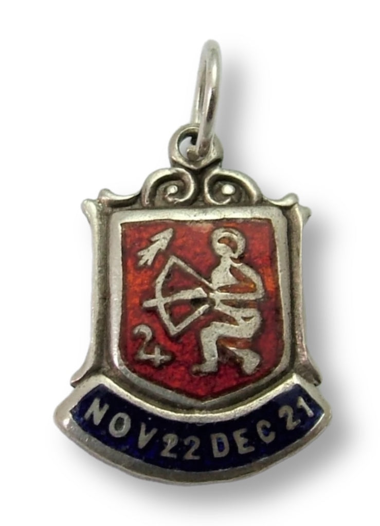 Vintage 1960's Silver & Enamel Shield Charm for the ZODIAC Sign of SAGITTARIUS (Design B) Shield Charm - Sandy's Vintage Charms