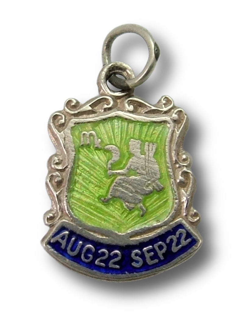 Vintage 1960's Silver & Enamel Shield Charm for the ZODIAC Sign of VIRGO (Design A) Shield Charm - Sandy's Vintage Charms