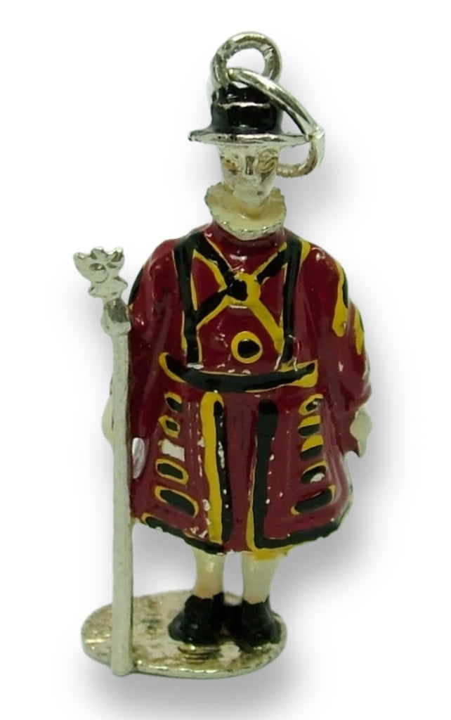 Large Vintage 1970's Silver & Enamel Painted Beefeater Charm Silver Charm - Sandy's Vintage Charms