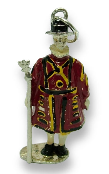 Large Vintage 1970's Silver & Enamel Painted Beefeater Charm Silver Charm - Sandy's Vintage Charms