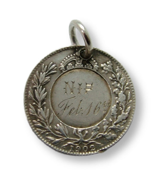 Antique Edwardian Silver Engraved Love Token Coin Charm "NIP Feb 16th" Love Token - Sandy's Vintage Charms