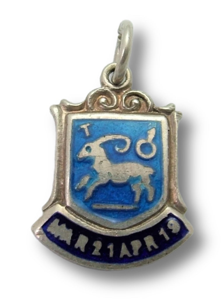 Vintage 1960's Silver & Enamel Shield Charm for the ZODIAC Sign of ARIES (Design B) Enamel Charm - Sandy's Vintage Charms